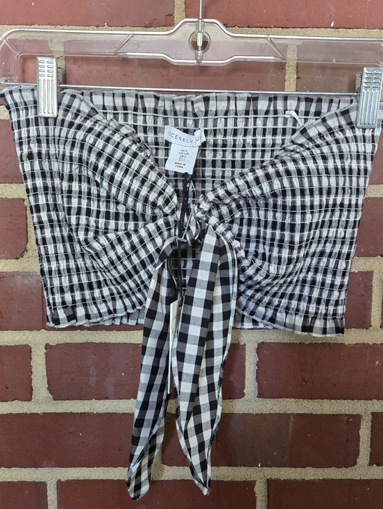 Sincerly Jules Tops - NWT Sincerely Jules Gingham Smocked Tube Top Black White Tie Front Size Large